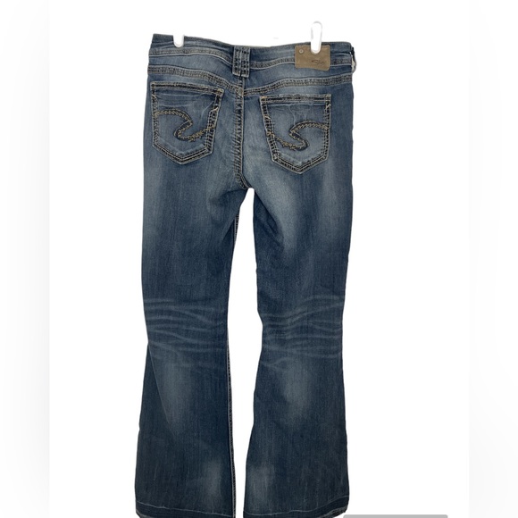 (Size M) Silver Super Stretch Denim Jeans Akio Mid Flare - Picture 2 of 7